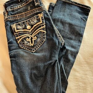 Rock Revival Dark Blue Distressed Cropped Jeans